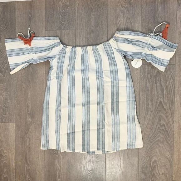 Revolve Tularosa Sara Mini Dress Chambray Striped Off The Shoulder Linen - Picture 5 of 16